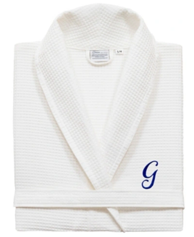 Linum Home Turkish Cotton Personalized Unisex Waffle Weave Bathrobe Bedding In Navy G