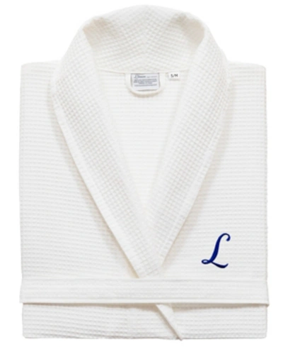 Linum Home Turkish Cotton Personalized Unisex Waffle Weave Bathrobe Bedding In Navy L