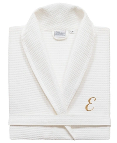 Linum Home Turkish Cotton Personalized Unisex Waffle Weave Bathrobe Bedding In Gold E