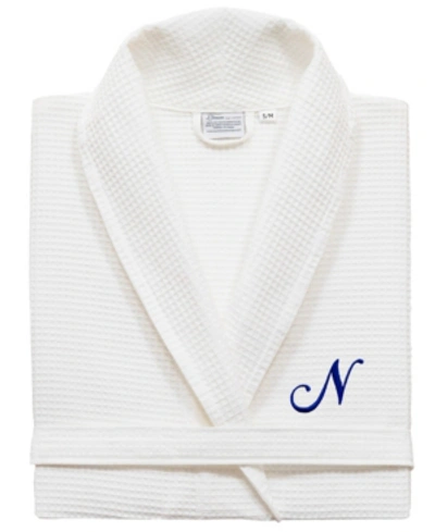 Linum Home Turkish Cotton Personalized Unisex Waffle Weave Bathrobe Bedding In Navy N