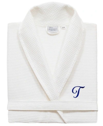 Linum Home Turkish Cotton Personalized Unisex Waffle Weave Bathrobe Bedding In Navy T