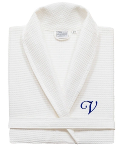 Linum Home Turkish Cotton Personalized Unisex Waffle Weave Bathrobe Bedding In Navy V