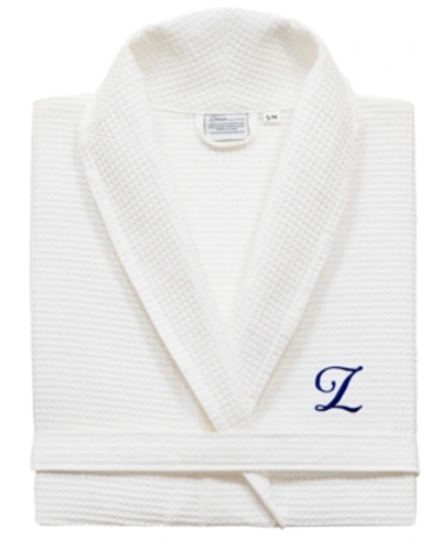 Linum Home Turkish Cotton Personalized Unisex Waffle Weave Bathrobe Bedding In Navy Z