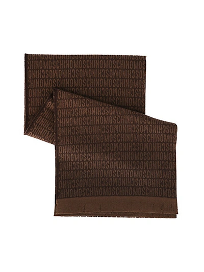 Moschino Logo Wool Blanket In Light Brown