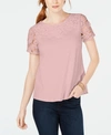 CHARTER CLUB COTTON LACE-EMBELLISHED T-SHIRT, CREATED FOR MACY'S