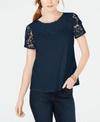 CHARTER CLUB COTTON LACE-EMBELLISHED T-SHIRT, CREATED FOR MACY'S