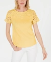 CHARTER CLUB COTTON LACE-EMBELLISHED T-SHIRT, CREATED FOR MACY'S