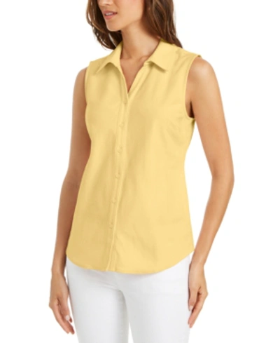 Charter Club Cotton Pique Sleeveless Shirt, Created For Macy's In Citron Aura