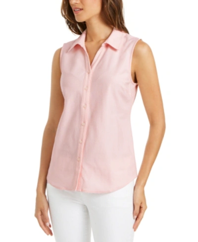 Charter Club Cotton Pique Sleeveless Shirt, Created For Macy's In Misty Pink