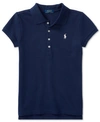 Polo Ralph Lauren Big Girls Stretch Cotton Mesh Polo Shirt In French Navy