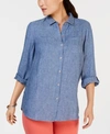 CHARTER CLUB PETITE 100% LINEN BUTTON-FRONT SHIRT, CREATED FOR MACY'S