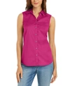 CHARTER CLUB PETITE SLEEVELESS BUTTON-UP SHIRT, CREATED FOR MACY'S