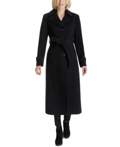 Anne Klein Petite Single-breasted Belted Wrap Maxi Coat, Created For Macy's In Black