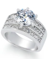 CHARTER CLUB CRYSTAL TRIPLE-ROW RING IN FINE SILVER PLATE OR GOLD PLATE, CREATED FOR MACY'S