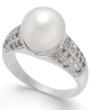 Charter Club Fine Silver Plate Pave & Imitation Pearl Ring, Created For Macy's In Silver