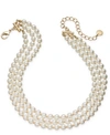 CHARTER CLUB GOLD-TONE IMITATION PEARL TRIPLE-ROW CHOKER NECKLACE, 16" + 2" EXTENDER, CREATED FOR MACY'S