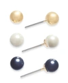 Charter Club Gold-tone 3-pc. Set Multi-imitation Pearl Stud Earrings, Created For Macy's In Multi