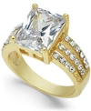 CHARTER CLUB GOLD PLATE EMERALD-CUT CRYSTAL TRIPLE-ROW RING, CREATED FOR MACY'S