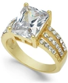 Charter Club Gold Plate Emerald-cut Crystal Triple-row Ring, Created For Macy's In Gold