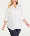 CHARTER CLUB PLUS SIZE LINEN ROLL-TAB SHIRT, CREATED FOR MACY'S