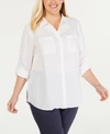 Charter Club Petite 100% Linen Button-front Shirt, Created For Macy's In Bright White