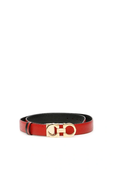 Ferragamo Reversible Double Gancio Belt In Red,black