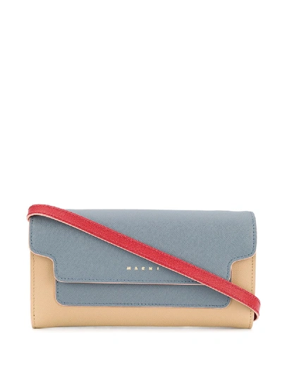 Marni Colour-block Crossbody Wallet In Blue