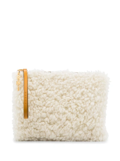 Marni White Shearling Pochette Clutch Bag