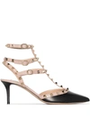 Valentino Garavani Valentino Rockstud Pumps With Gold-tone Studded Strap In Black