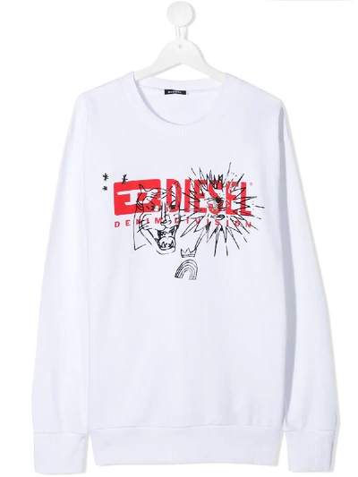 Diesel Teen Logo Doodle Print Sweatshirt In White