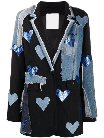 Loulou Denim And Leather Patchwork Blazer In Black