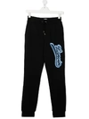 LANVIN ENFANT TEEN LOGO EMBROIDERED COTTON TROUSERS