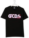 Gcds Teen Logo-print Cotton T-shirt In Black
