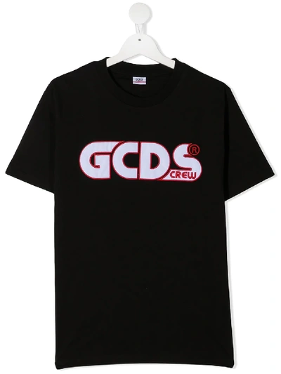 Gcds Teen Logo-print Cotton T-shirt In Black