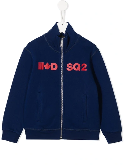 Dsquared2 Kids' Zipped Logo Sweatshirt In Blue