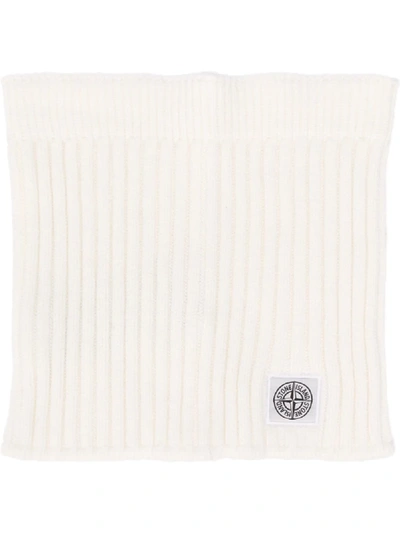 Stone Island Junior Kids' Logo-patch Ribbed Snood In White