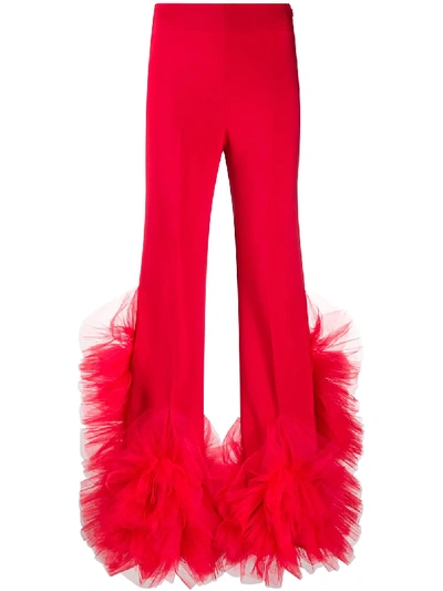 Loulou Ruffled Hem Flared Trousers In Red