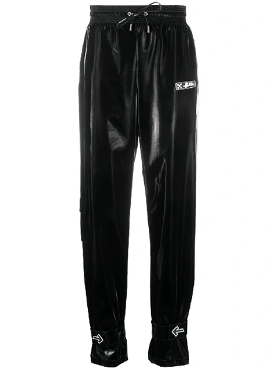 Off-white High-shine Logo-patch Track Trousers In Black