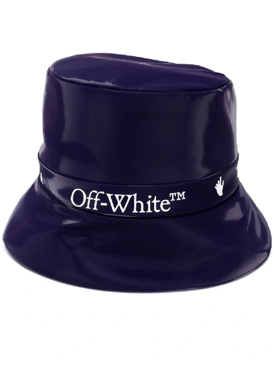 Off-white High-shine Logo-print Bucket Hat In Blue