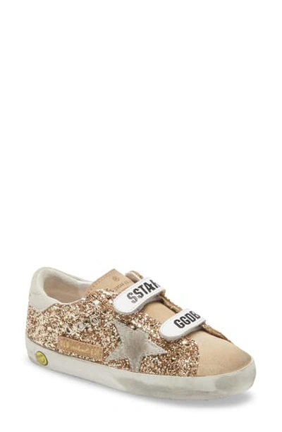 Golden Goose Girl's Old School Glitter & Suede Grip-strap Sneakers, Toddler/kids In Gold/ Cappuccino/ Ice