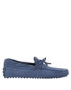 Tod's Man Loafers Slate Blue Size 8.5 Leather In Blue