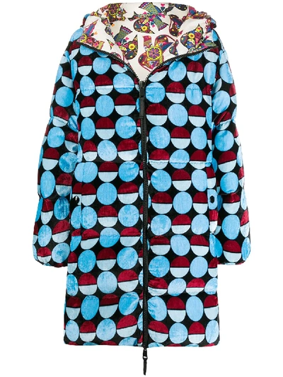 La Doublej Reversible Cocoon Puffer Coat In Sfere Azzurro