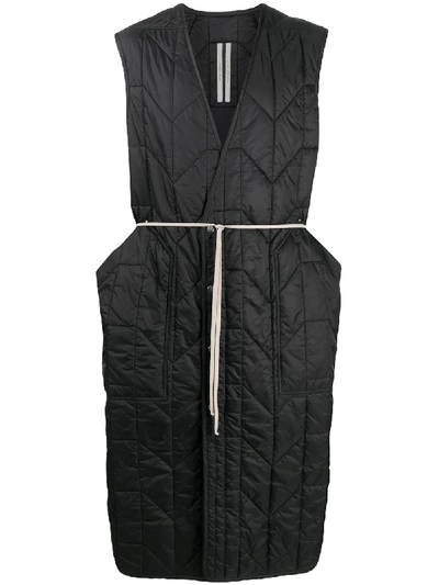 Rick Owens Quilted Longline Gilet In Black
