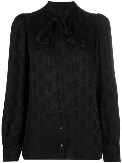 Dolce & Gabbana Dg Logo Shirt In Jacquard With Bow In Black