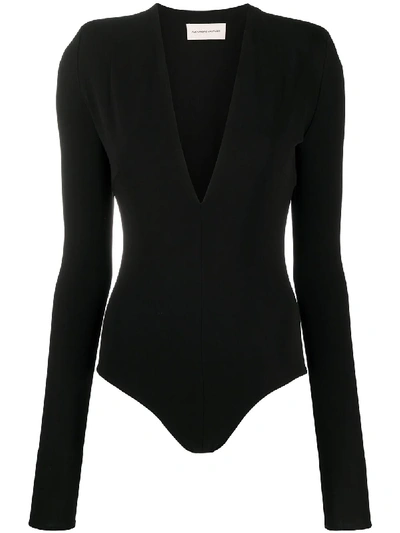Alexandre Vauthier Deep V Long Sleeve Bodysuit In Black