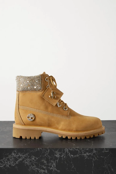 Jimmy Choo + Timberland Crystal-embellished Nubuck Ankle Boots In Wheat