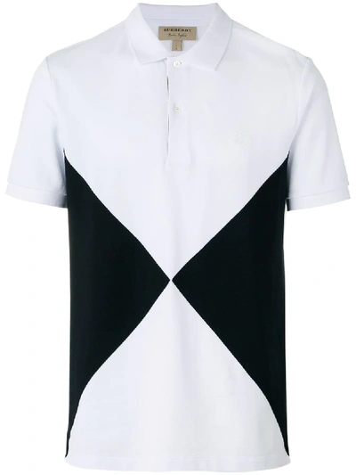 Burberry Diamond Panel Polo Shirt In White