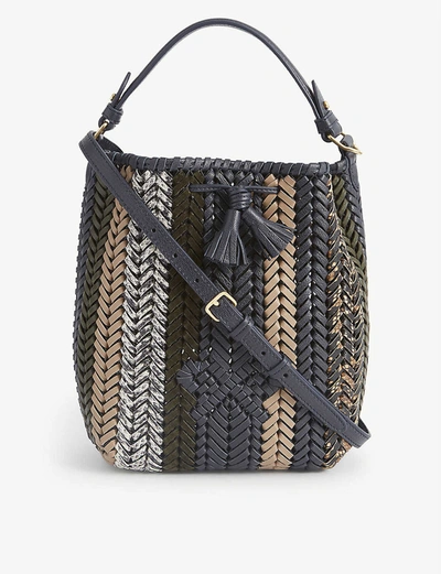 Anya Hindmarch Small Neeson Woven Leather Drawstring Cross-body Bag In Marine