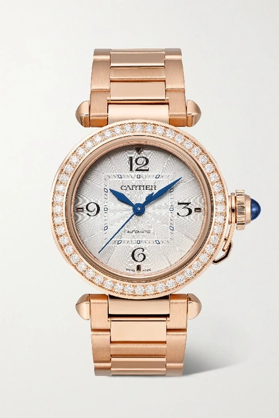 Cartier Pasha De  Automatic 35mm 18-karat Rose Gold, Alligator And Diamond Watch In Pink