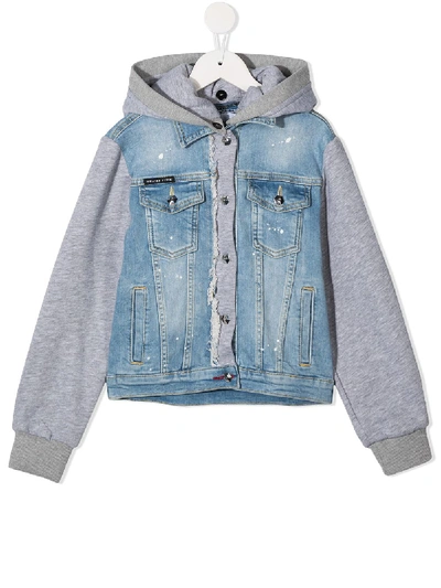 Philipp Plein Junior Kids' Rear Teddy Bear Denim Jacket In Blue